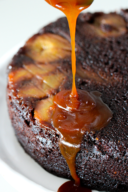 Chocolate Butterscotch Upside-Down Pear Cake
